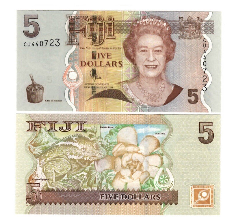 FIJI, 5 dollars Banknote, 2011, P-110b, QEII, UNC Currency