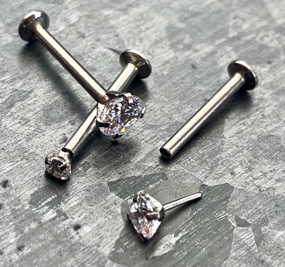 1pc Push In CZ Gem 16g Labret Threadless Stud Lip Ring Helix Ear Cartilage