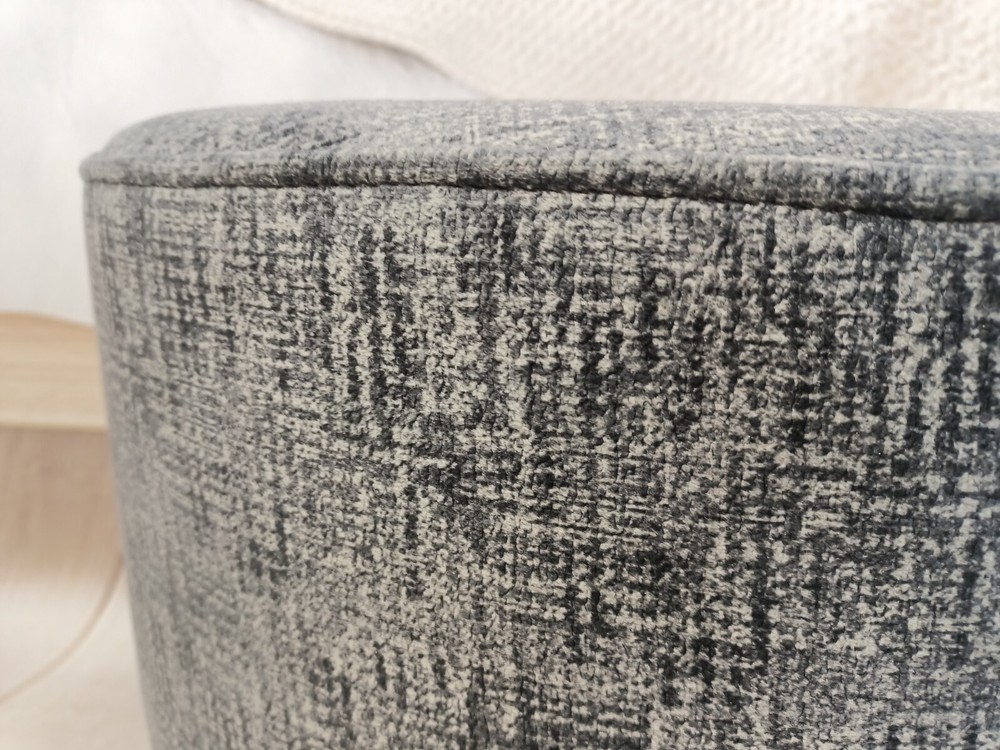 Round Ottoman Bench Handmade Tufted Foam Fill Polyester Fabric Gray