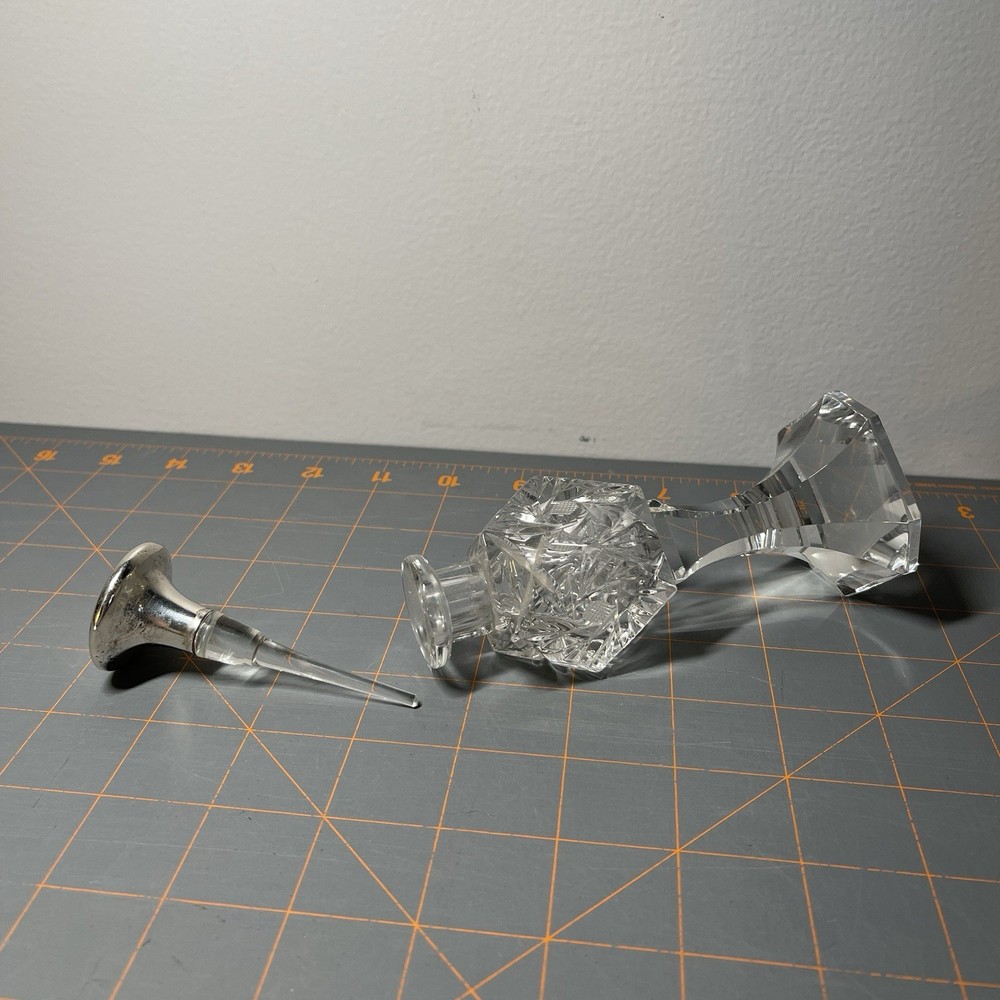 Crystal Sterling Silver Perfume Bottle (Perfect Shape NO Crack Or Chips)