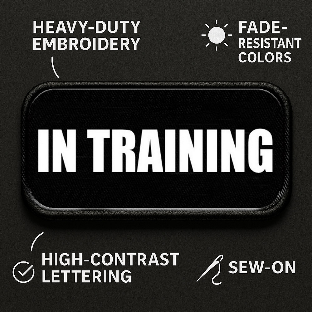 IN TRAINING Embroidered Patch – Black & White Sew-On for Service & Working Dogs