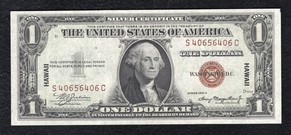 FR. 2300 1935-A $1 ONE DOLLAR “HAWAII” SILVER CERTIFICATE NOTE UNCIRCULATED