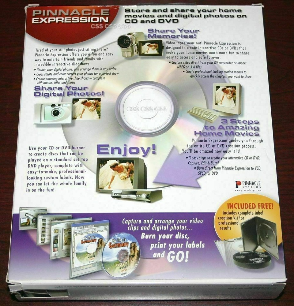 Pinnacle Expression 2.0 Video Picture Burn to DVD CD Computer Software Label Kit