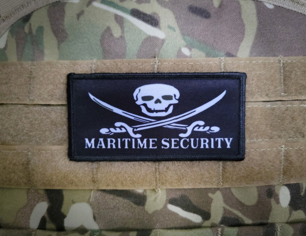 2x4" MARITIME SECURITY Patch Black White Tactical Hook Backed