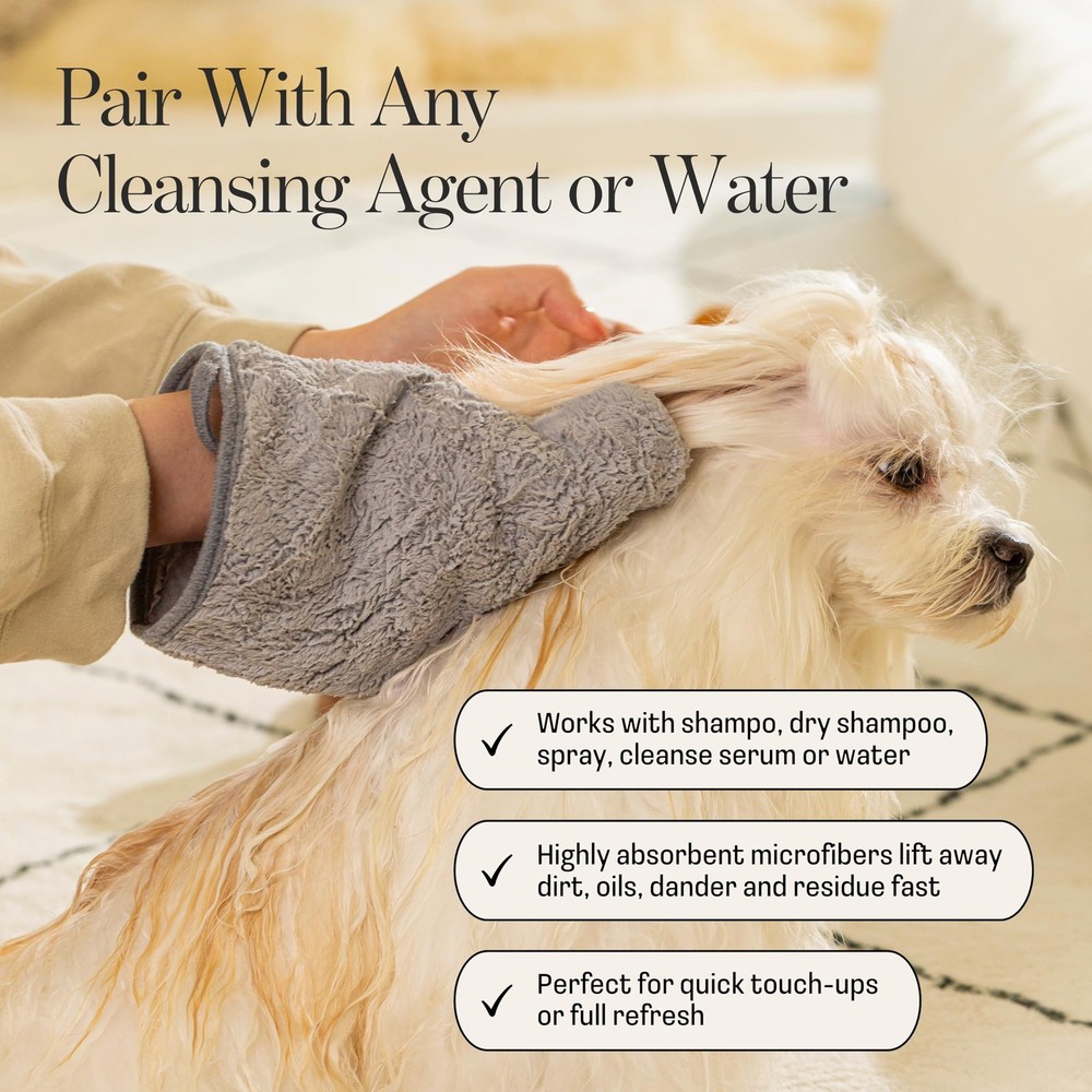 Muddi Mitt Microfiber Reusable Pet Wipes Grooming Towel Glove | Grey