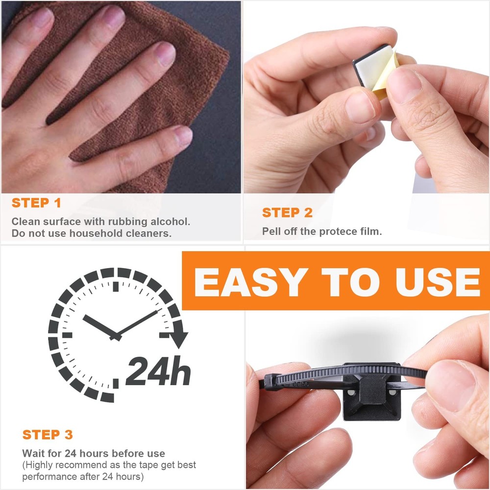 140 Pack 3/4" Zip Tie Adhesive Mounts Self Adhesive Cable Base Holders with Mult