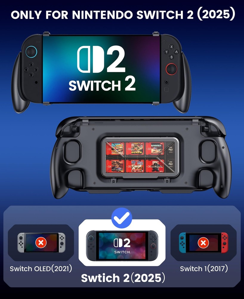 Enhanced Switch 2 Grip - Ergonomic Hard Shell with 6 Game Slots & Front Cover...