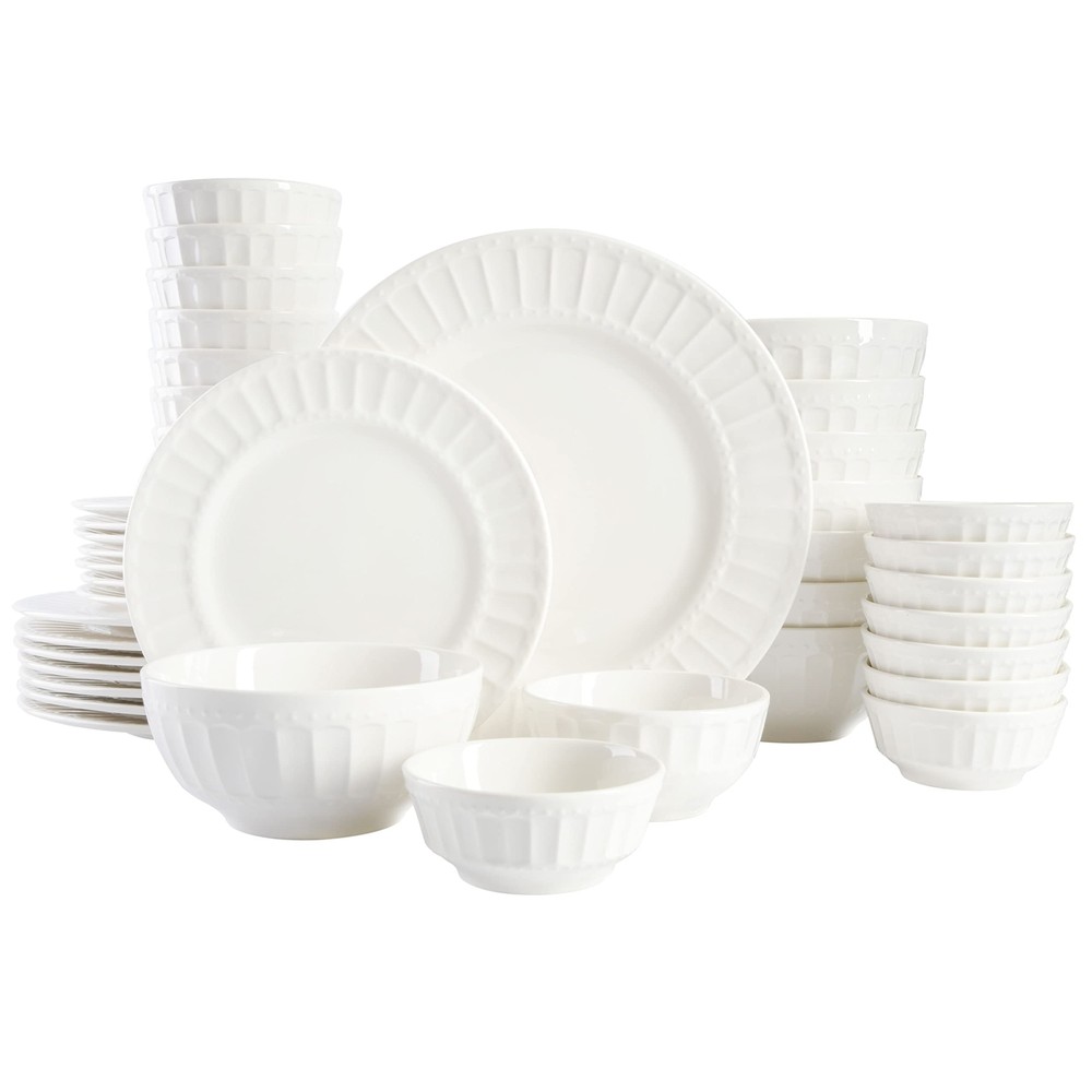 Gibson Home Gracious Dining 40 Piece Embossed Dinnerware Set for 8 White