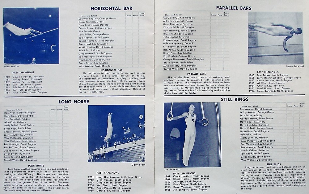 1967 Oregon High School Gymnastics Championship at Eugene orig Program