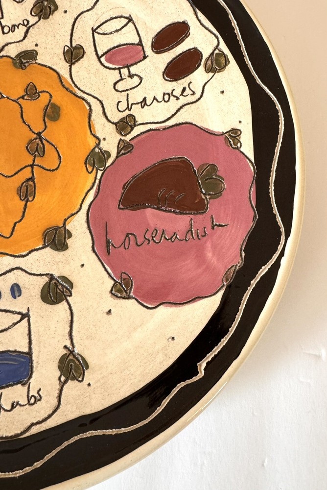 UNIQUE & STUNNING Art studio Hand crafted Ceramic Seder Plate 12.5" Signed