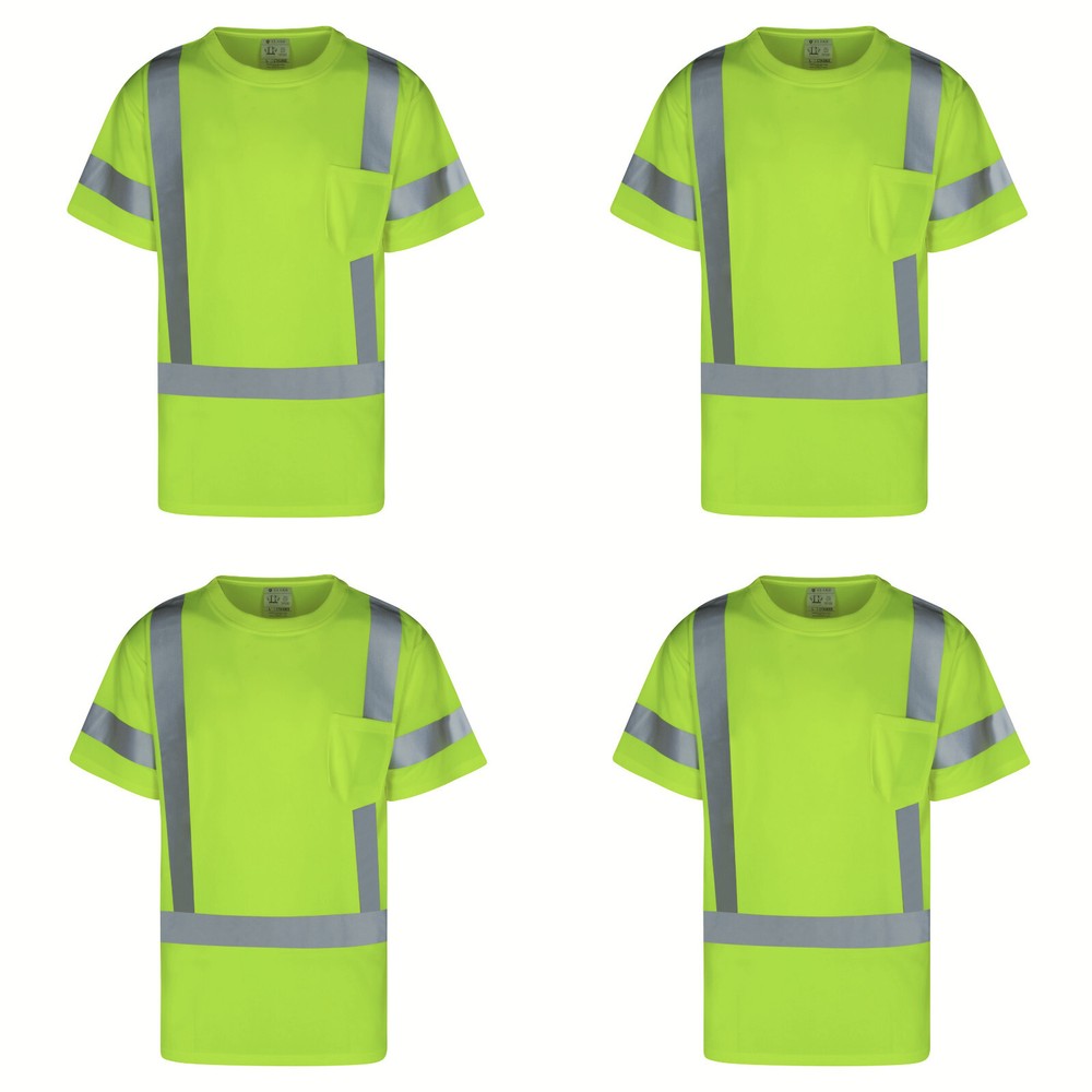 CLARO 4 Pack Everyday ANSI Class 3 Short Sleeve T-Shirt Hi Vis