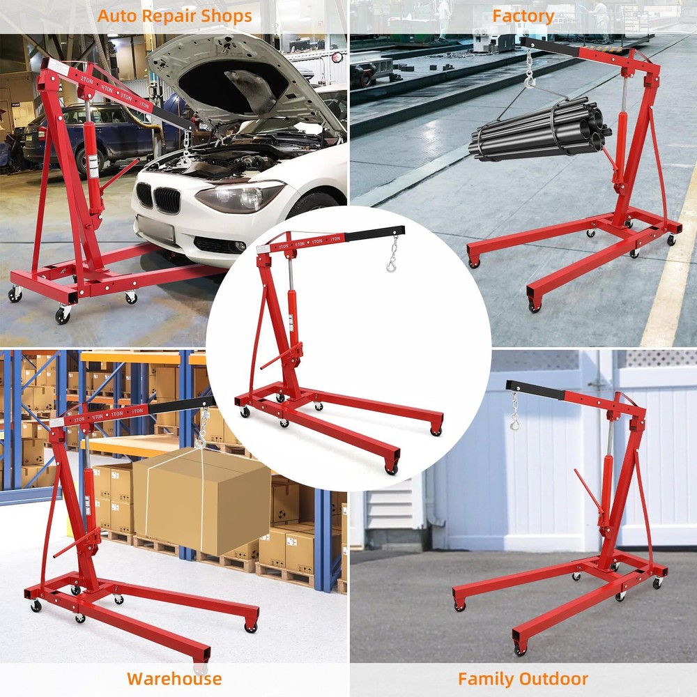 ⭐2T Cherry Picker Engine Hoist,Heavy Duty Hydraulic Folding Engine Crane 4400LB