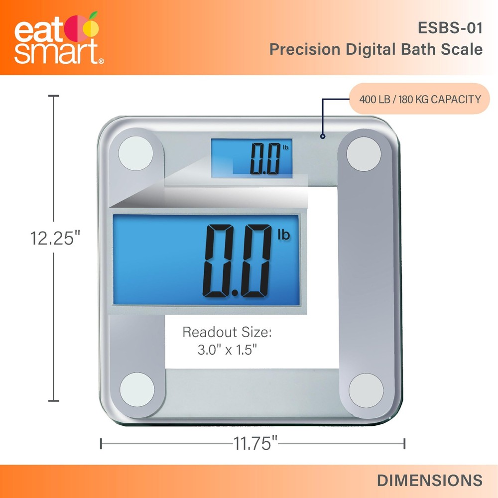 EatSmart Digital Bathroom Scale, Large Backlit LCD, Weight Tracking, Tape, Grey