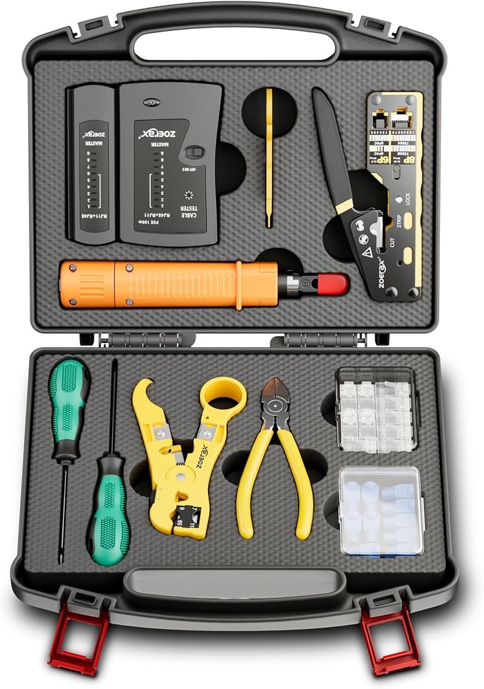 Network Tool Kit, 11 in 1 Professional RJ45 Crimp Tool Kit - Pass through Crimp