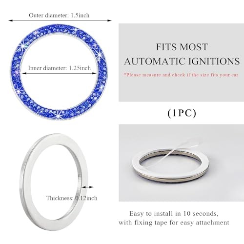 Car Bling Engine Start Ring Decal, Sparkling Crystal Rhinestone 1 PC Dark Blue