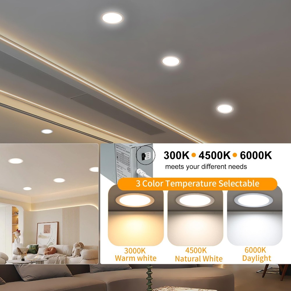 2PK 8" LED Recessed Light Ultra-Thin Ceiling Lighting Junction Box Dimmable CCT