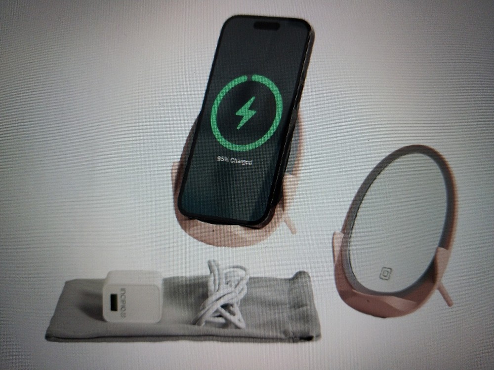 Incipio Mini LED Makeup Mirror & 10W Wireless Charger with Microfiber Pouch