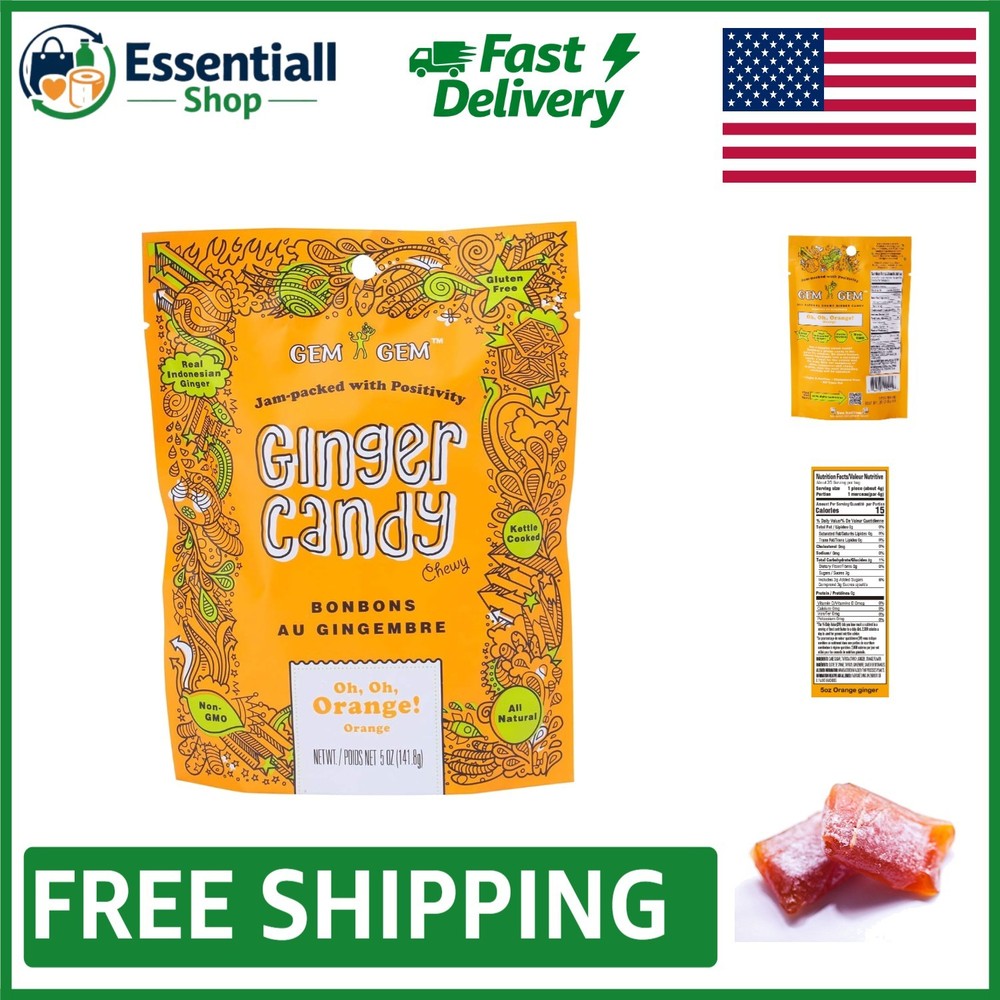 Orange Ginger Chewy Candy - 5 Oz Pack for Digestive Wellness & Nausea Relief