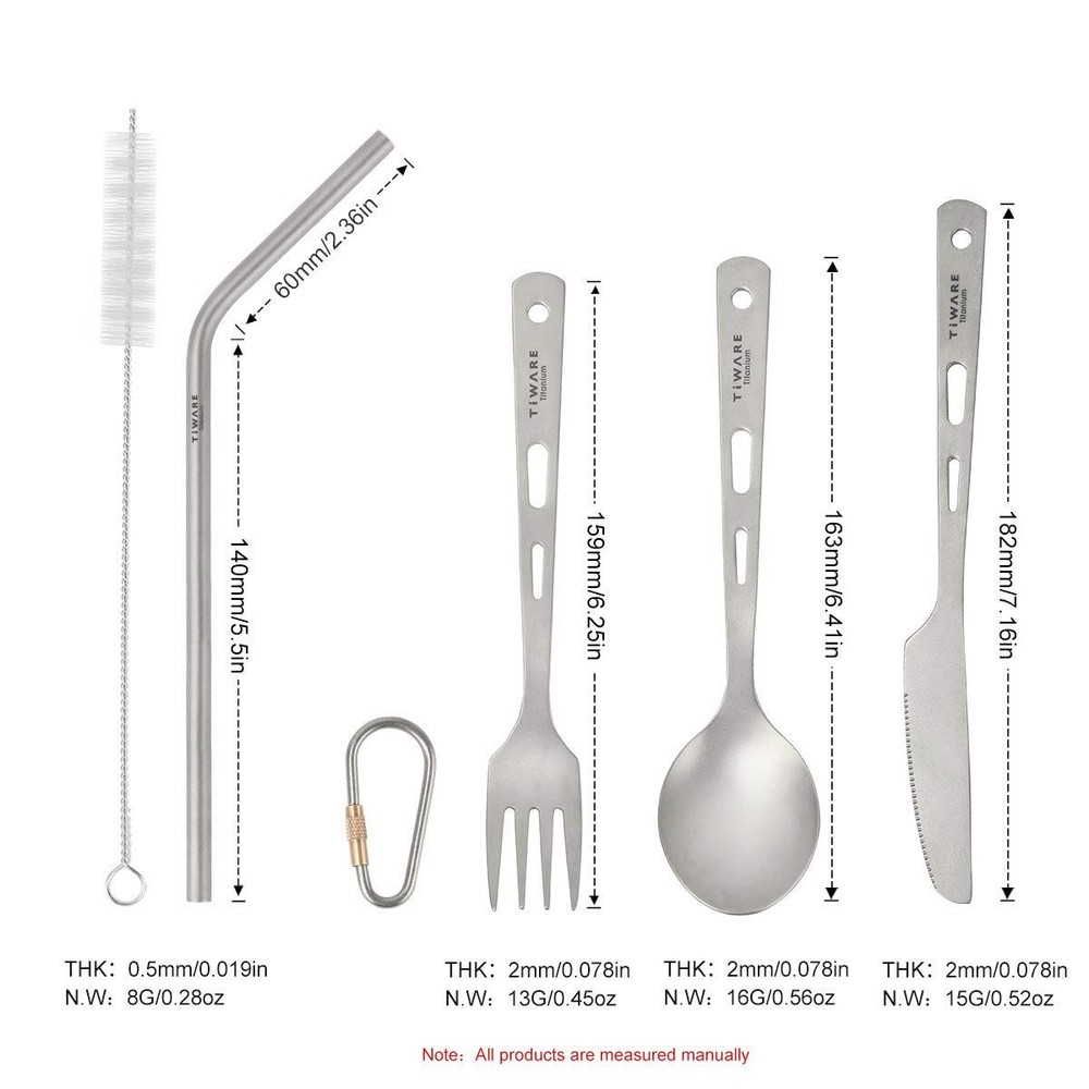 Titanium Knife Fork Spoon Drinking Straw Ultra-Light Weight Tableware Durable...