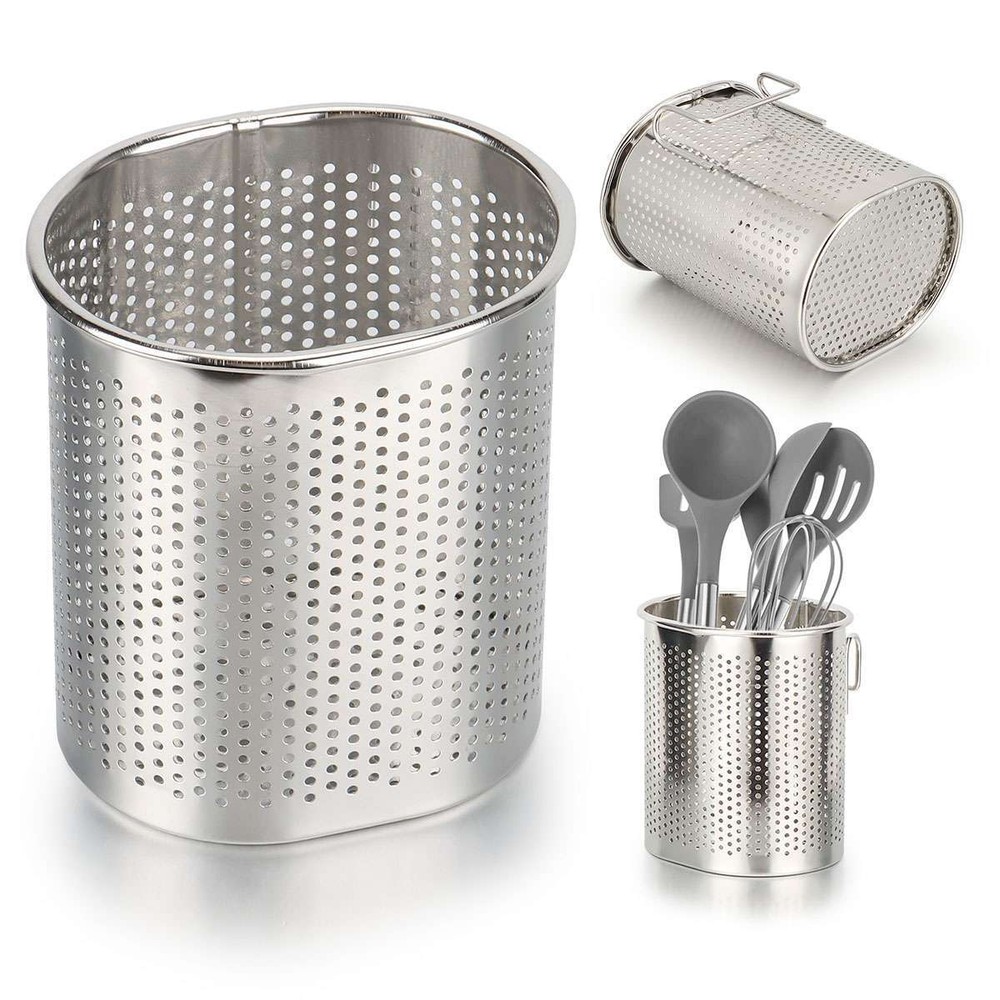 Stainless Steel Kitchen Utensil Holder, Kitchen Caddy, Utensil Organizer, Round