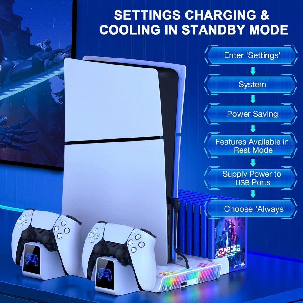 PS5 Slim Controller Charger+Cooling Station for PS5 Slim&Edition /Disc Version
