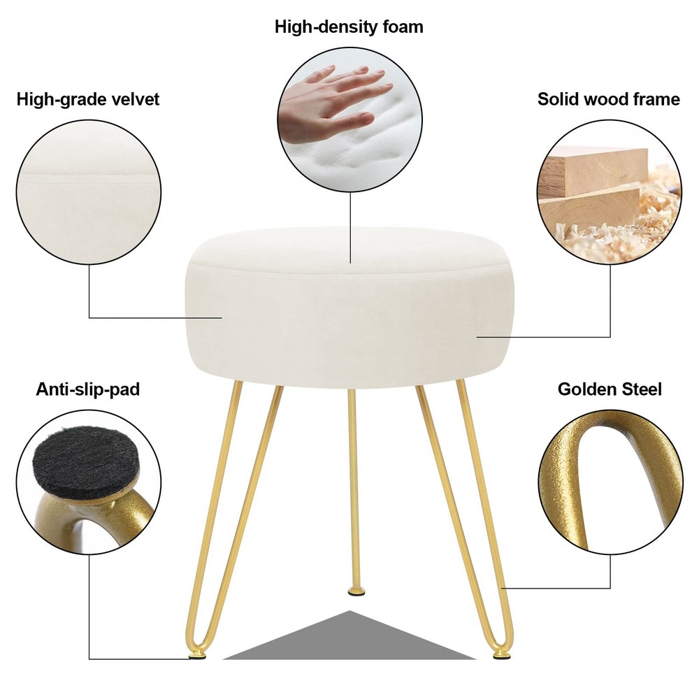 Multifunctional Vanity Stools - Velvet Round Ottoman Modern Dressing Stool -U...