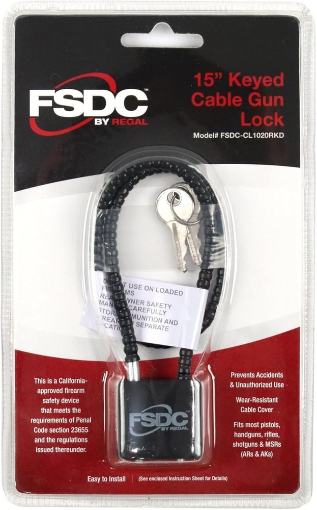 15" Gun Cable Lock - Scratch-Resistant with 2 Keys & Multi-Firearm Compatibility