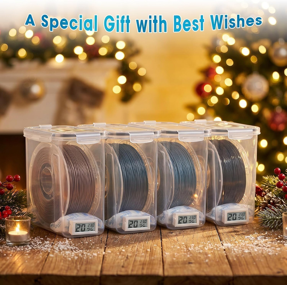 4-Pack Airtight 3D Printer Filament Storage Boxes with Hygrometers and Accessori