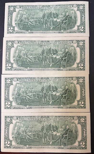 4 Consecutive Serial Number 2 Two Dollar Bills 2009 New York