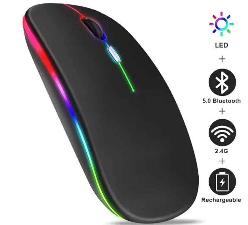 RGB Wireless Bluetooth Mouse – Rechargeable | Silent Click | Slim Design