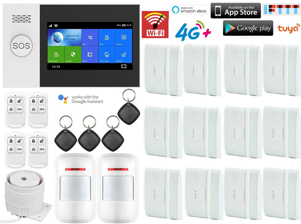 D38 Tuya APP WiFi 4G GSM Wireless Wired Home Security Alarm System+Alexa+Google