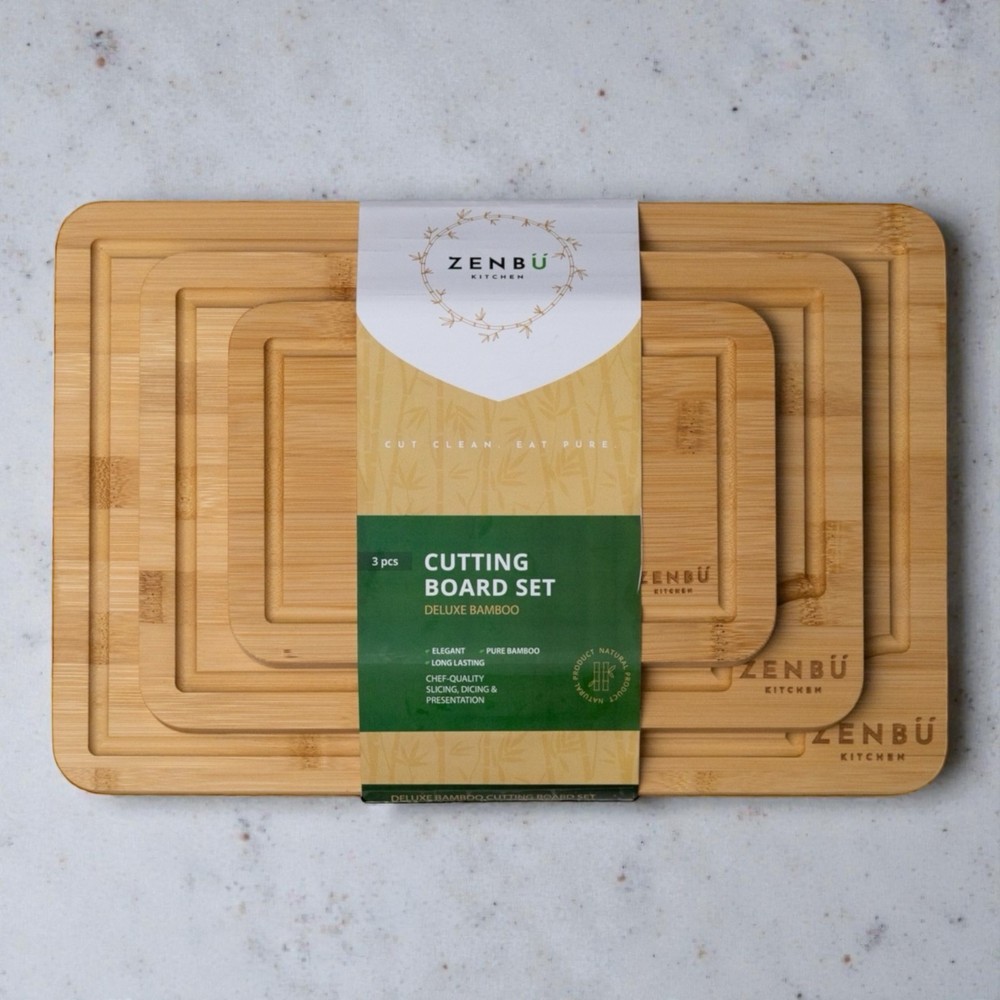 Zenbu Kitchen Bamboo Cutting Board Set – 3-Pack (Light Bamboo)