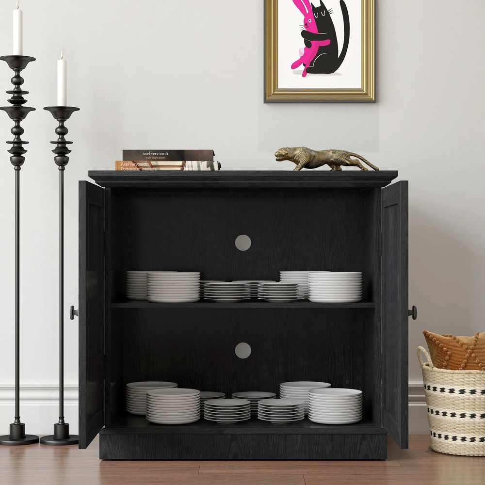 Storage sideboard cabinet with 2 decorative acrylic mirrored doors, adjustable