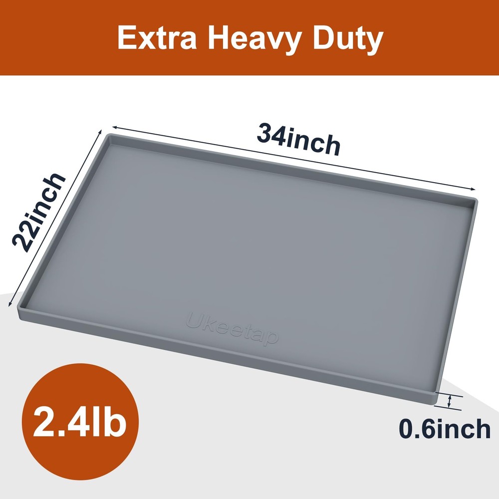34" x 22" Extra Thick Waterproof Silicone Mat with Raised Edge, Under Sink Mat