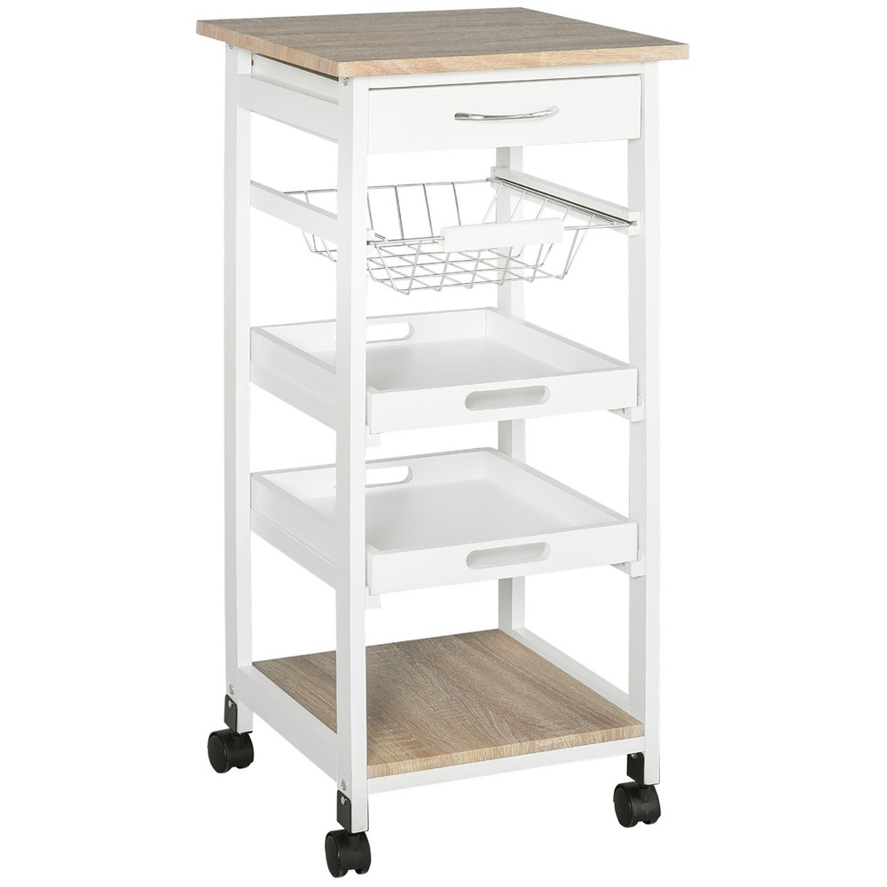 HOMCOM Mobile Kitchen Cart, Rolling Kitchen Island with Storage, Solid Wood Fr