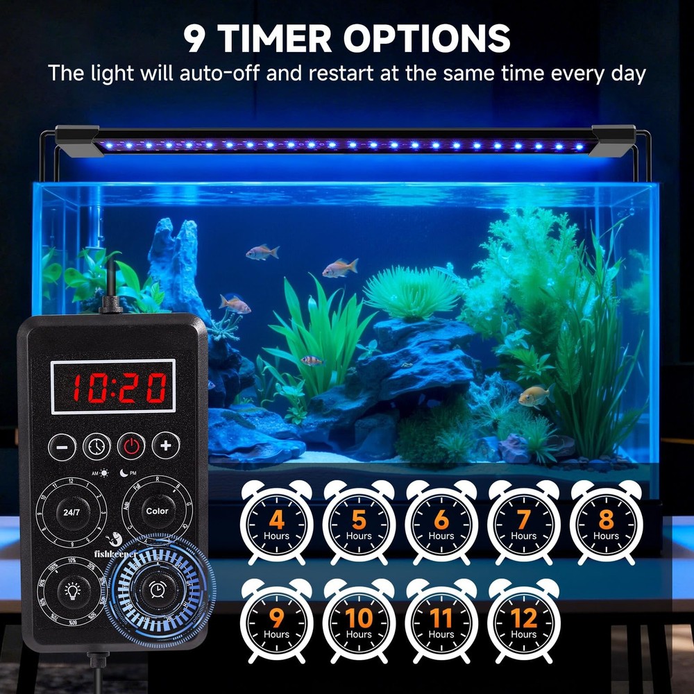 fishkeeper Smart LED Aquarium Light with One-Button Real-Time Sync, 24/7 Mode Fu