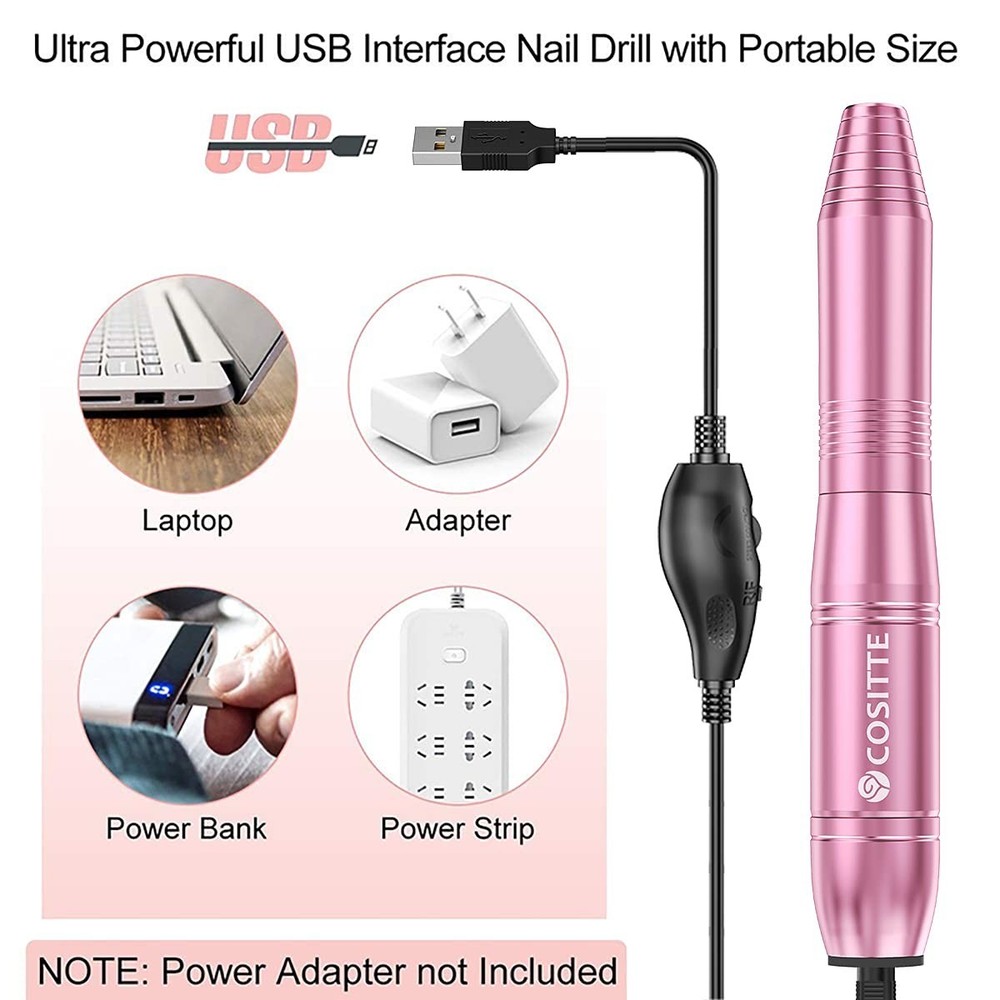 Adjustable Speed Electric Nail File Machine – Lightweight Pink Nail Drill Kit