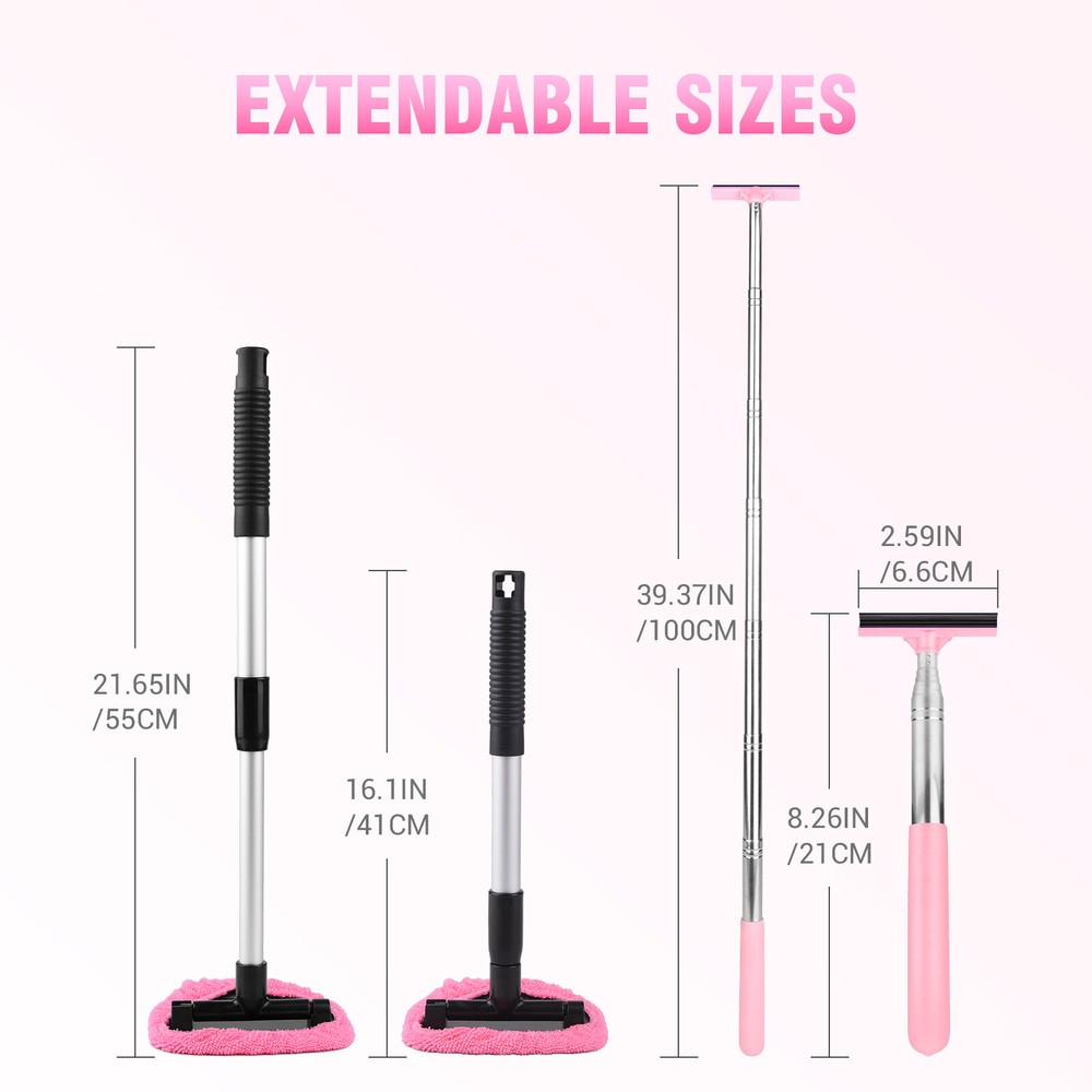 39" Extendable Window Cleaner Squeegee Car Windshield Glass Washer Scrubber Kit