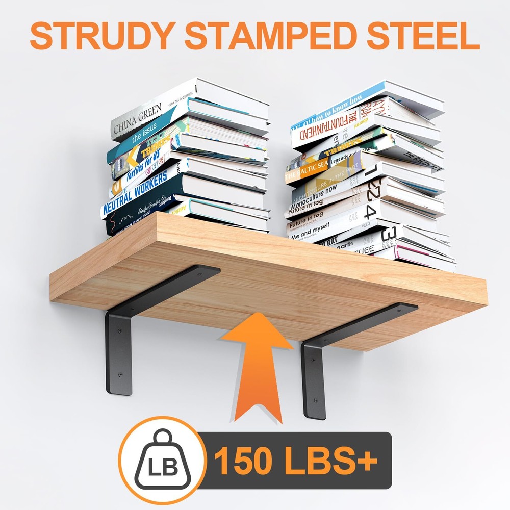 6-Pack 8" Heavy Duty Shelf Brackets Rustic L Floating Wall Shelf Supports