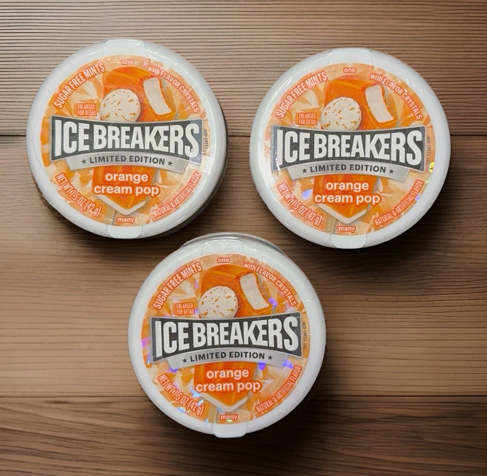 Ice Breakers Orange Cream Pop Mints Discontinued Limited Edition 3 Pack!