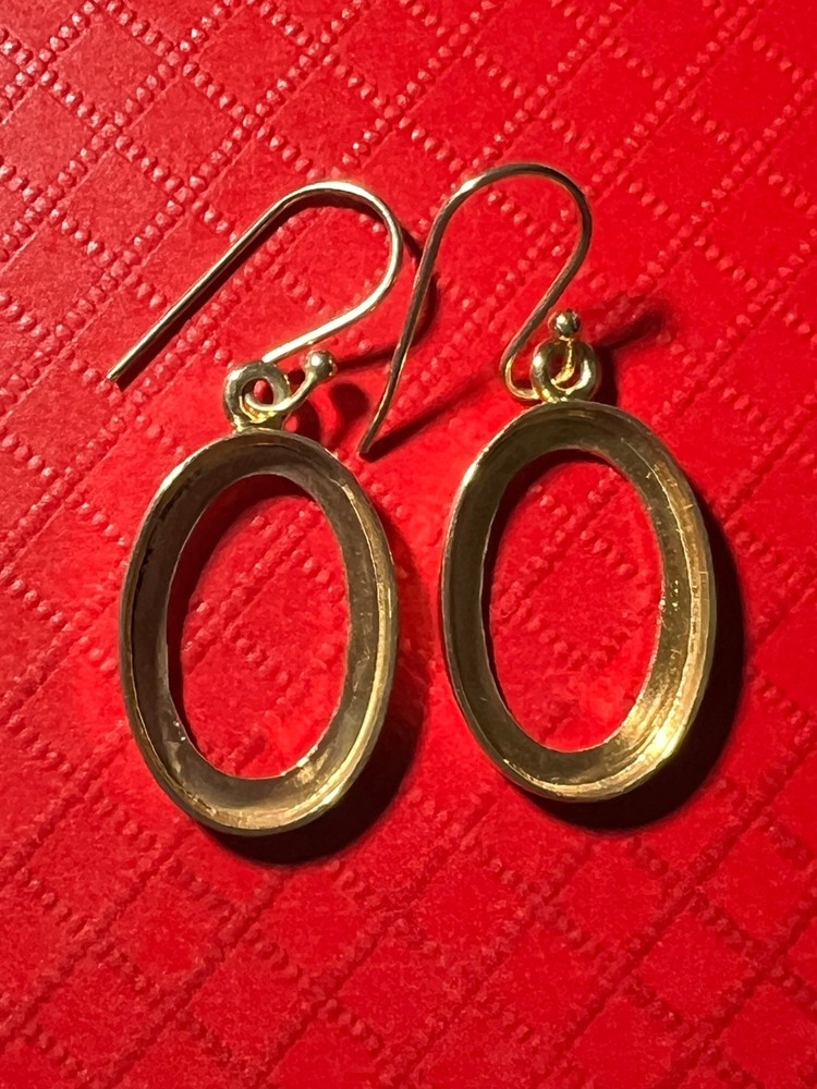 Gold Plated Oval Drop Earring Bezel 21x14