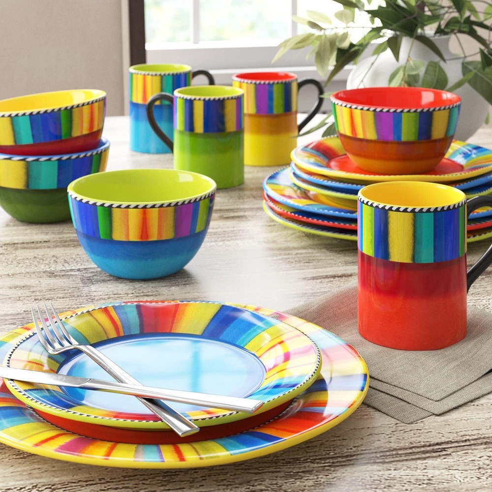 Sierra 16-Piece Ceramic Dinnerware Set: Service for 4, Includes Dinner Plates