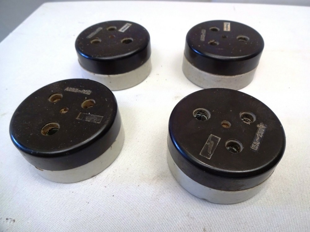 Vintage Crompton Bakelite Plug Socket 15A 250V Surface Mount Outlet Black 4 Pc"R