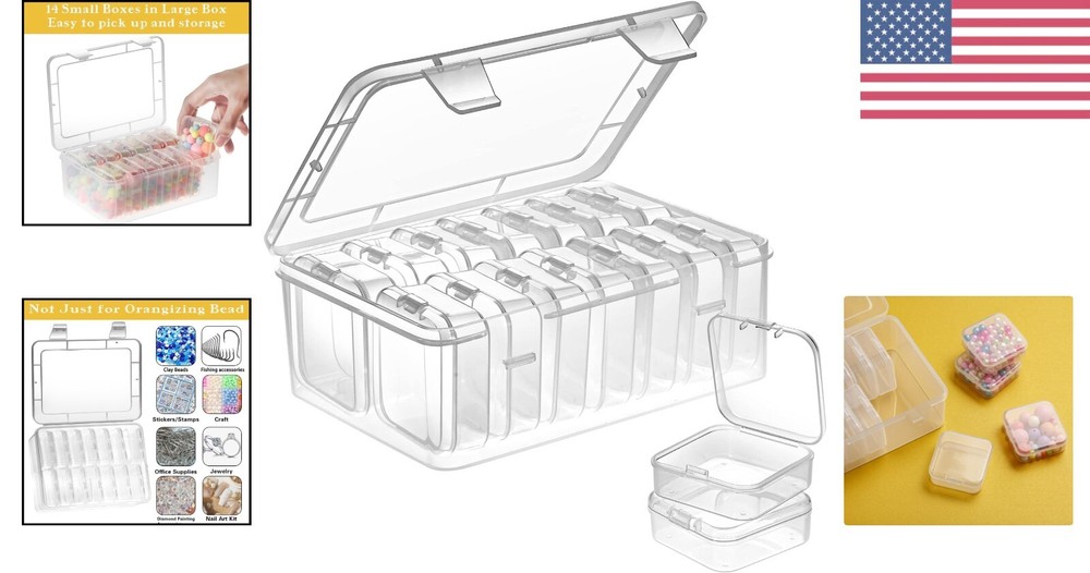 Clear Bead Storage Containers - 15 Pieces Plastic Storage Cases with Hinged Lid