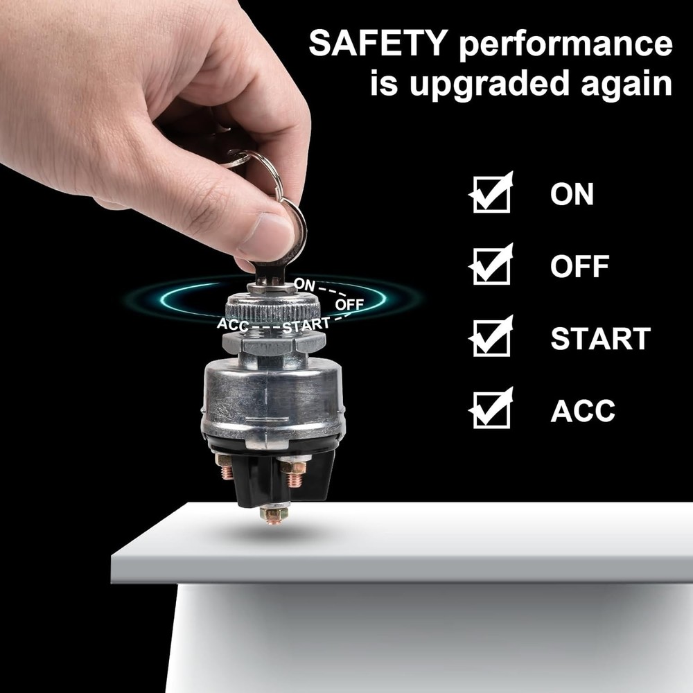 Ignition Switch with Key, 4 Position Universal Key Switch, Starter Switch 12V...