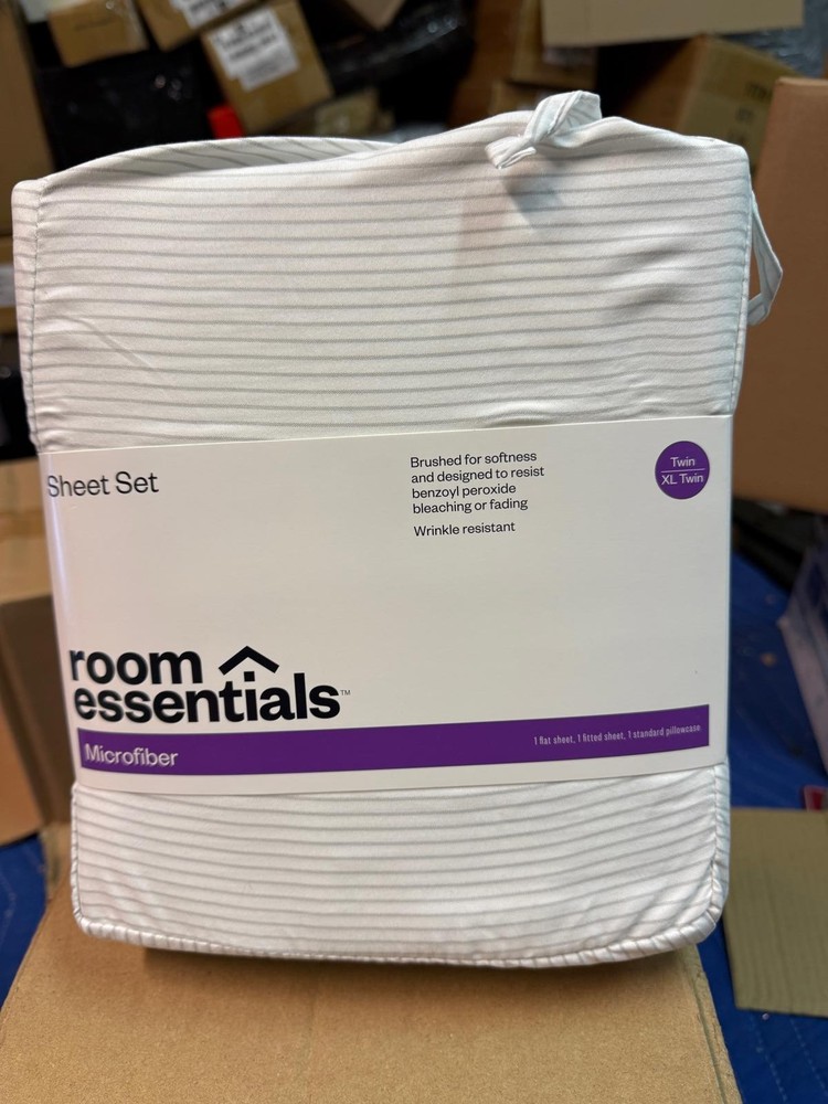Target Room Essentials Microfiber Twin XL Sheet Set - White with Gray Stripes