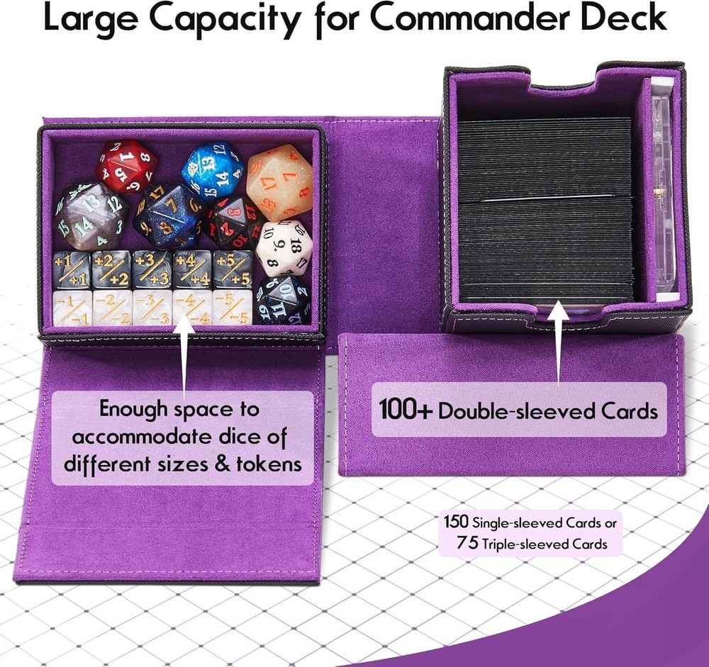 MTG Commander Deck Box with Display Window & Dice Tray, Holds 100+ Double-sle...