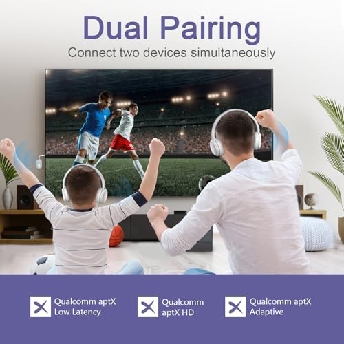 Bluetooth 5.3 Audio Adapter, Low Latency Transmitter & Receiver for 2 Devices, 3