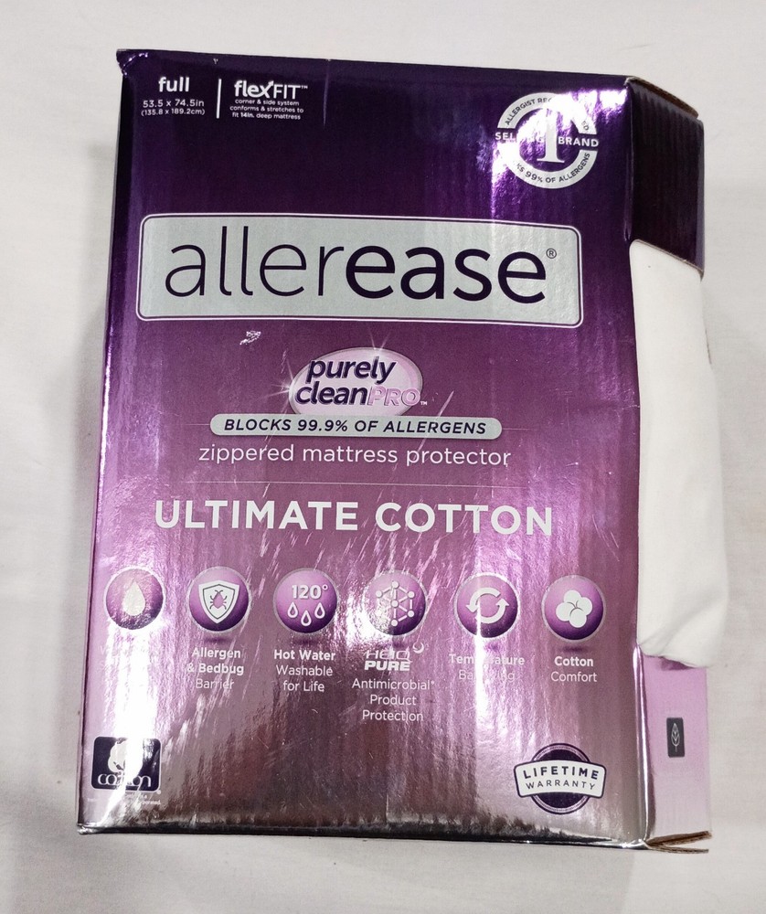 AllerEase Ultimate Cotton Waterproof Full Mattress Protector White Zippered