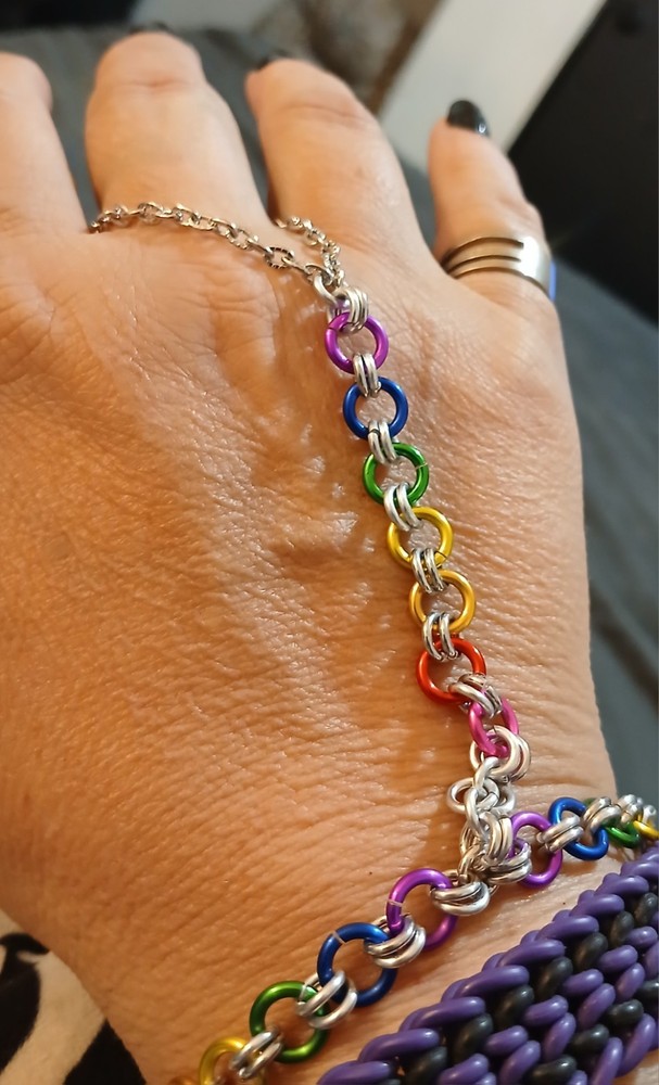 Rainbow Pride Chainmaille Slave Bracelet